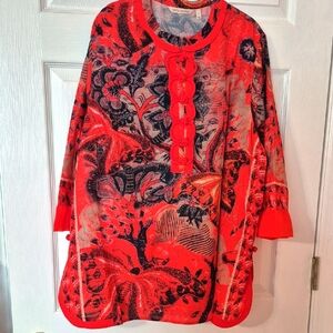 Boho Asian Plus Soft Surroundings 3/4 Sleeve Tunic With Side Slits NWOT
